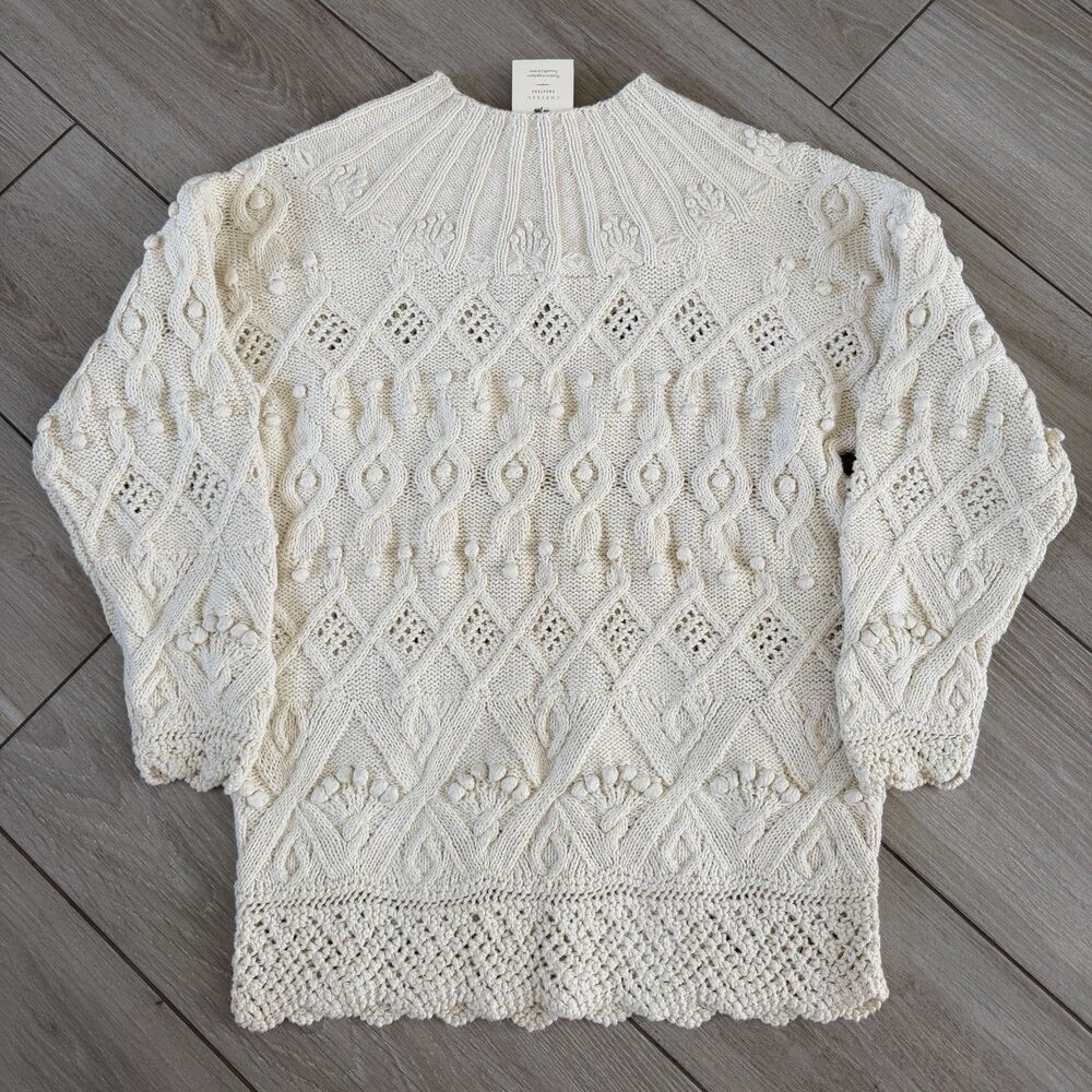NEW Express Tricot Hand Knit Cotton Sweater Size MEDIUM White Cable Knit Tunic